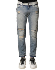 Dolce & Gabbana Light Blue Tattered Straight Men Denim Jeans