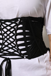 Dolce & Gabbana Black Cotton Waist LaceUp Strap Corset Belt