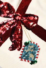 Dolce & Gabbana White Sequined Crew Neck Pullover Sweater