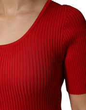 Dolce & Gabbana Red Round Neck Short Sleeves Pullover Top