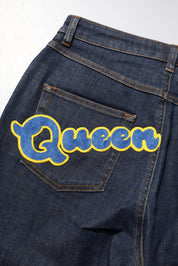 Dolce & Gabbana Blue Queen Patch AUDREY Mid Waist Denim Jeans