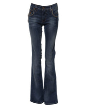 John Galliano Blue Cotton Mid Waist Wide Leg Denim Jeans