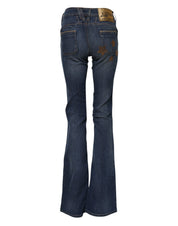 John Galliano Blue Cotton Mid Waist Wide Leg Denim Jeans