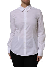 Dolce & Gabbana White Cotton Long Sleeves Collared Top Shirt