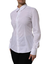 Dolce & Gabbana White Cotton Long Sleeves Collared Top Shirt