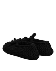 Dolce & Gabbana Black Wool Slip On Flats Ballerina Shoes