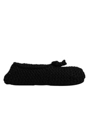 Dolce & Gabbana Black Wool Slip On Flats Ballerina Shoes