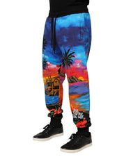 Dolce & Gabbana Blue Hawaiian Print Jogger Sweatpants Pants