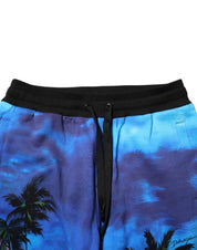 Dolce & Gabbana Blue Hawaiian Print Jogger Sweatpants Pants