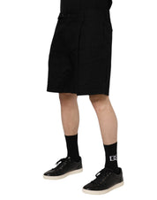 Dolce & Gabbana Black Cotton Knee Length Men Bermuda Shorts