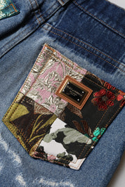 Dolce & Gabbana Blue Cotton Tattered High Waist Denim Jeans