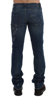 Costume National Chic Blue Wash Painted Slim Fit Jeans