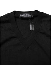 Dolce & Gabbana Dark Gray Embroidered Logo Pullover Sweater