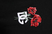 Dolce & Gabbana Black Wool DG Logo Rose Collared Polo T-shirt