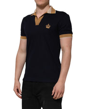 Dolce & Gabbana Black Cashmere Crown Logo Men Polo T-shirt
