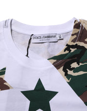 Dolce & Gabbana White Camouflage Cotton Men Crew Neck T-shirt