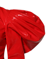 Dolce & Gabbana Red Patent Leather Puff Sleeves Mini Dress