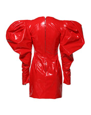 Dolce & Gabbana Red Patent Leather Puff Sleeves Mini Dress