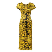Dolce & Gabbana Yellow Polyester Leopard Midi Sheath Dress
