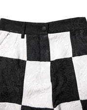 Dolce & Gabbana Black White Floral Brocade Hot Pants Shorts