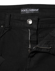 Dolce & Gabbana Black Cotton Logo Skinny Mid Waist Denim Jeans