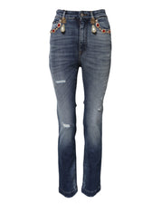 Dolce & Gabbana Blue Rhinestone Embellished Denim Jeans