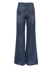 Dolce & Gabbana Blue Cotton Wide Leg Tattered Denim Jeans