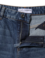 Dolce & Gabbana Blue Cotton Wide Leg Tattered Denim Jeans