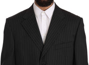 Z ZEGNA Elegant Black Striped Wool Suit