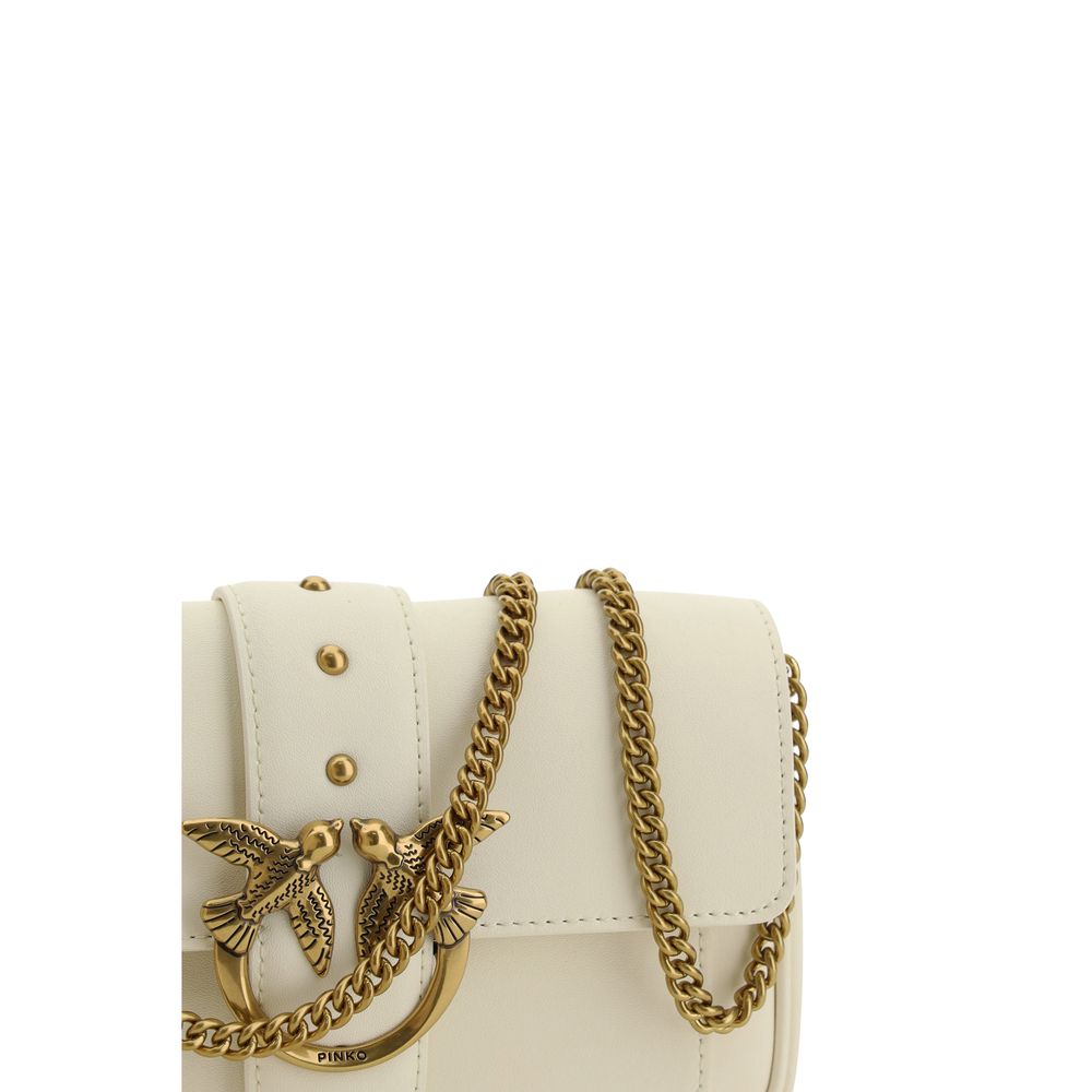 PINKO White Calf Leather Bos Taurus Shoulder Bag