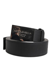 Dolce & Gabbana Black Leather Silver Metal Logo Buckle Belt