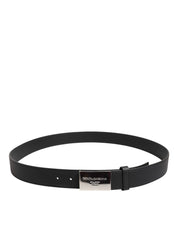 Dolce & Gabbana Black Leather Silver Metal Logo Buckle Belt