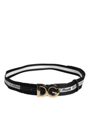 Dolce & Gabbana Black Cotton Metal DG Logo Gold Buckle Belt