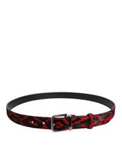 Dolce & Gabbana Black Red Leopard Silver Metal Buckle Belt