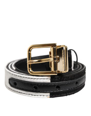 Dolce & Gabbana Black White Patchwork Gold Metal Buckle Belt