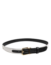Dolce & Gabbana Black White Patchwork Gold Metal Buckle Belt