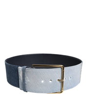 Dolce & Gabbana Two Tone Blue Denim Gold Metal Buckle Belt