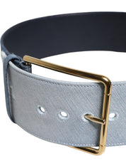 Dolce & Gabbana Two Tone Blue Denim Gold Metal Buckle Belt