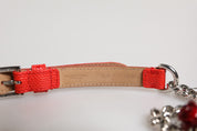 Dolce & Gabbana Red Leather Silver Chain Floral Cintura Belt