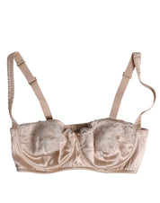 Dolce & Gabbana Biege Silk Underwired Balconette Bra Underwear
