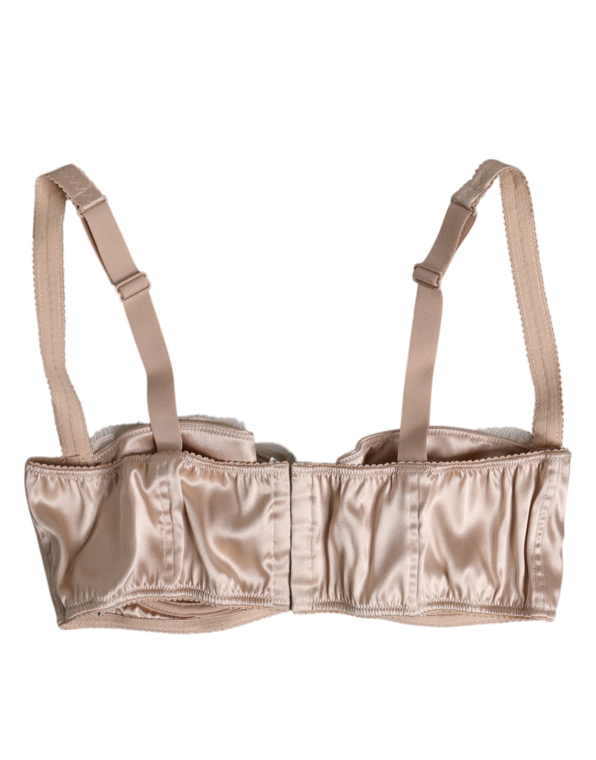 Dolce & Gabbana Biege Silk Underwired Balconette Bra Underwear