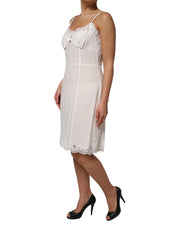 Dolce & Gabbana White Lace Gold DG Logo Silk Dress Sleepwear