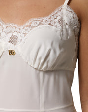 Dolce & Gabbana White Lace Gold DG Logo Silk Dress Sleepwear