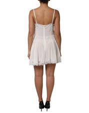 Dolce & Gabbana White Lace Gold DG Logo Silk Dress Sleepwear