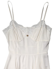Dolce & Gabbana White Lace Gold DG Logo Silk Dress Sleepwear