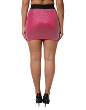 Dolce & Gabbana Pink Rhinestone Embellished Logo Mini Skirt
