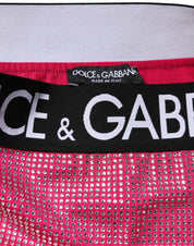 Dolce & Gabbana Pink Rhinestone Embellished Logo Mini Skirt