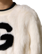 Dolce & Gabbana White Cropped Faux Fur DG Sweatshirt Sweater