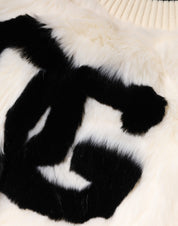 Dolce & Gabbana White Cropped Faux Fur DG Sweatshirt Sweater