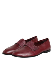 Dolce & Gabbana Burgundy Calfskin Leather Formal Slip On Shoes